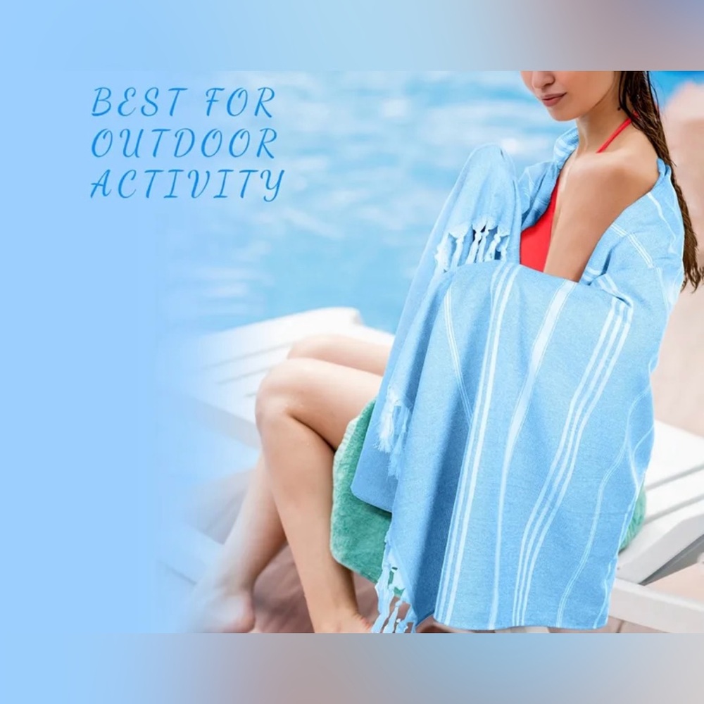 Turkish Turquoise Striped Beach Towel. 100% cotton. Large size.